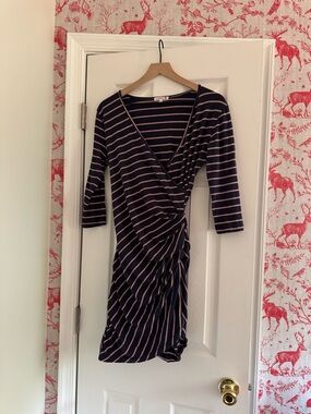 Sundry Striped Ruched Women's Dress - Navy and white/red stripes